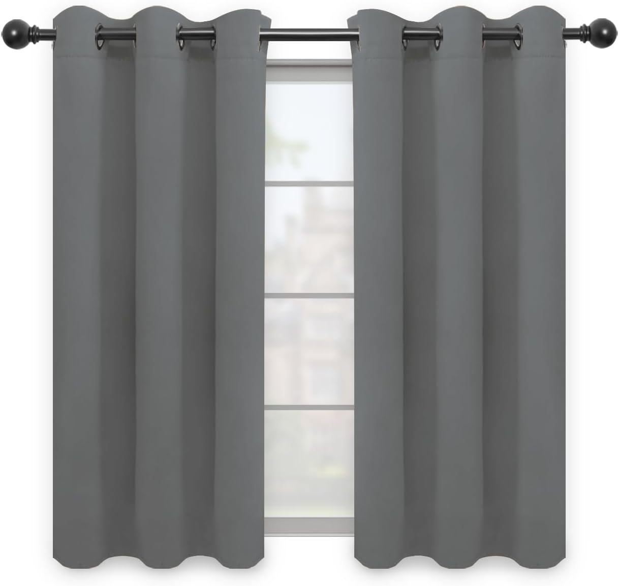 Easy-Going Gray Blackout Curtains 42x63 Inch 2 Panels - Thermal Insulated Noise Reducing Grommet Drapes for Bedroom Living Room