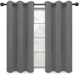 Easy-Going Gray Blackout Curtains 42x63 Inch 2 Panels - Thermal Insulated Noise Reducing Grommet Drapes for Bedroom Living Room