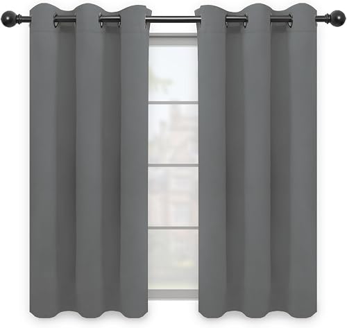 Easy-Going Blackout Curtains 42x63 Grey, 2 Panels Grommet Thermal Insulated Room Darkening Drapes