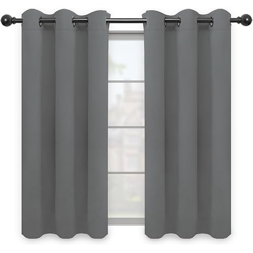 Easy-Going Blackout Curtains for Bedroom, Solid Thermal Insulated Grommet and Noise Reduction Window Drapes, Room Darkening Curtains for Living Room, 2 Panels(42x63 in, Gray)