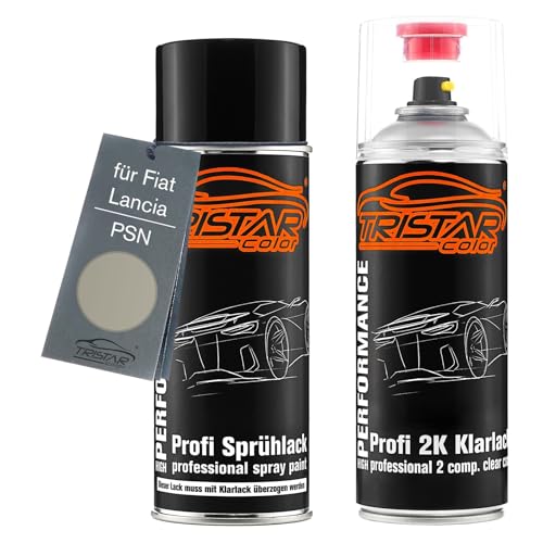 TRISTARcolor Pintura automotriz Set botes de spray 2 componentes para Fiat/Lancia PSN Grigio Argento Metallic Pintura base pintura transparente de 2 componentes aerosol