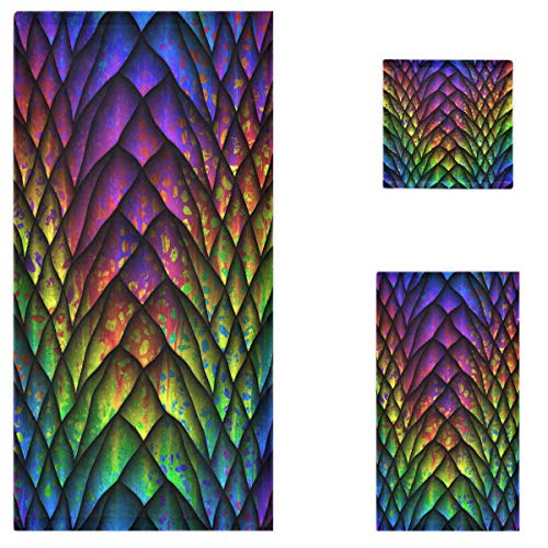 Naanle 3D Magic Rainbow Dragon Scales Print Soft Luxury Decorative Set Of 3 Towels, 1 Bath Towel+1 Hand Towel+1 Washcloth, Multipurpose For Bathroom, Hotel, Gym, Spa And Beach #TOP7