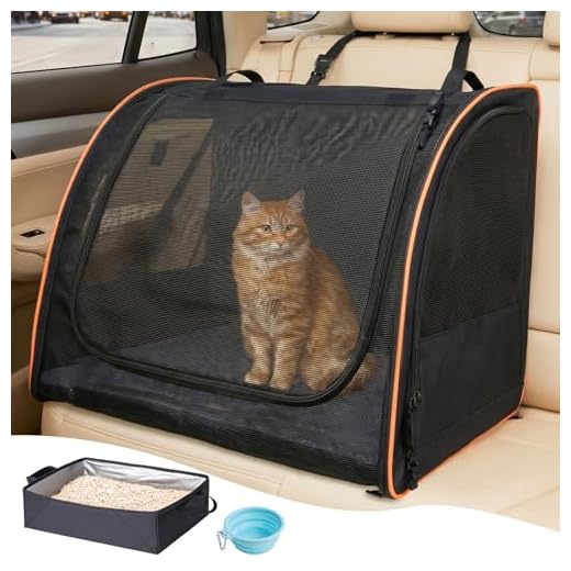 UNICITII Cat Car Seat, Enclosed Carrier for Pets Travel Safety Cat Crate with Litter Box Soft-Sided Covered Car Kennel Carrier for Backseat