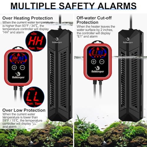 Image of fishkeeper Aquarium Heater, 1000 W Adjustable Fish Tank Heater with Digital Display Controller, Submersible Water Heater with Over-Temperature Protection for Saltwater Freshwater 106-264 Gallon