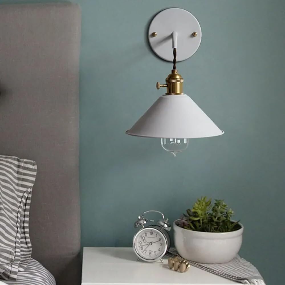 HXYSXHJUO Wall Lamp with On Off Switch Green Macaron E27 Light Copper Holder Frosted Paint Body Sconce for Bedroom Bedside Living Room Study Corridor Entryway Restaurant(White)