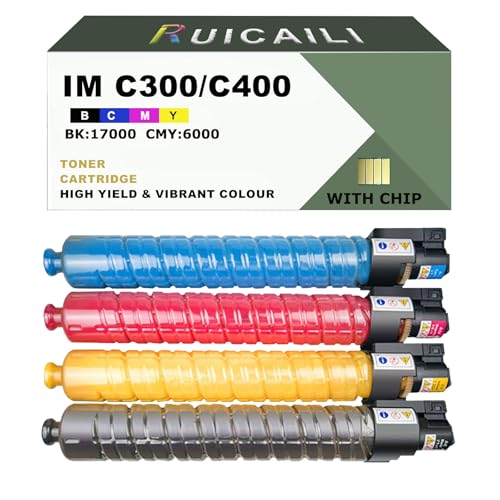 RUICAILI IM C300 C400 Lot de 4 cartouches de toner de rechange pour imprimante Ricoh Work avec IM C300 C400 Noir/cyan/magenta/jaune