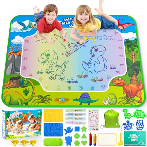 Water Doodle Mat for Kids 32x40 Inch, Mess Free Coloring Mat Educational Toy for 3 4 5 6 7 8 Years Old Girls & Boys, Neon Color Mat Doodle Board Writing Drawing Toys Holiday Christmas Birthday Gifts