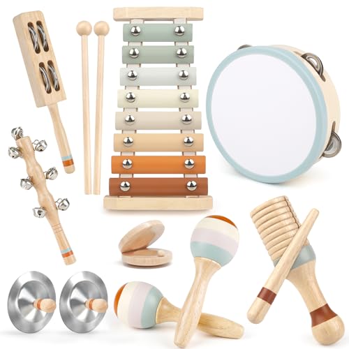 Joyreal Instruments de musique Montessori en bois 3 couleurs neutres Xylophone esthétique moderne bohème cadeau salle de jeux