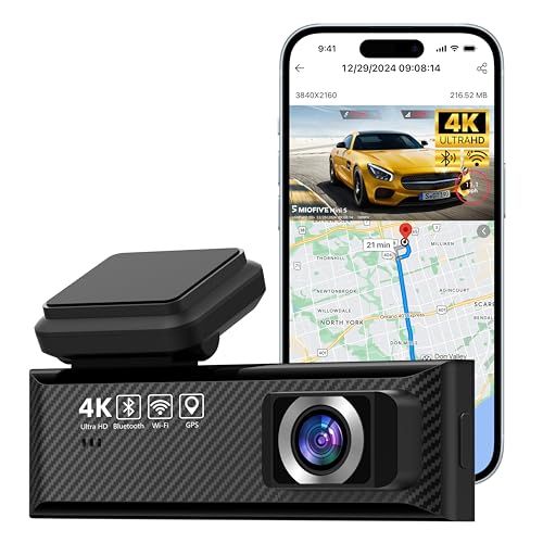 Miofive Smart Dash Cam, 2160P UHD Dash Camera for Cars, Mini S Car Camera with Wi-Fi, GPS, WDR, Night Vision, G-Sensor, App, Loop Recording, Parking Monitor, Time-Lapse