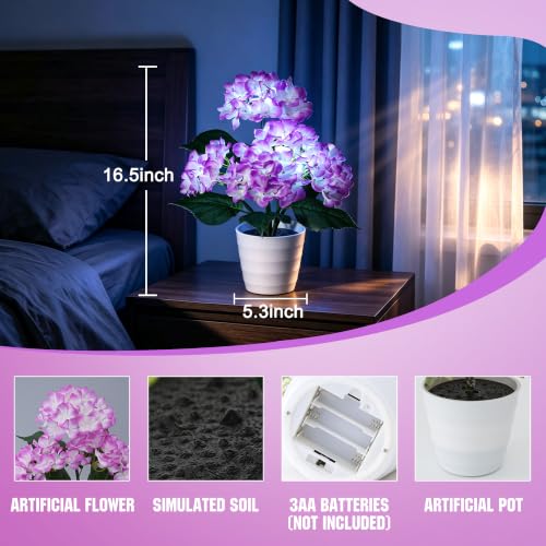 Image of Purple Hydrangea Flower Table Lamp Decor Gifts for Women Birthday