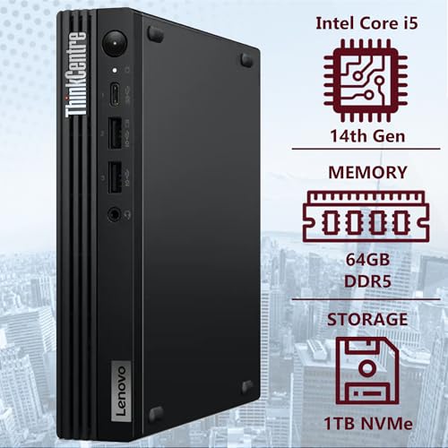 Image of Lenovo ThinkCentre Tiny M70q Gen 5 Intel 10-Core i5-14400T (Beat i7-13700T), 64GB DDR5 RAM, 1TB NVMe, WiFi 6, Bluetooth, RJ-45, DP Port, HDMI, W11P, Business Desktop, 3 Yr Wty