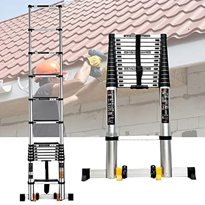 TONPOP Ladders,Extra Long Telesladder,Aluminum Folding Extension Ladder for Roof Household Daily Repair, Telescoping Ladder with Stabiliser & Wheels (Color : 6.2m/20ft) (7m/23ft)
