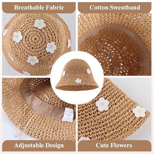 Baby Girl Straw Hat Toddler Summer Beach Hat with Lace Bow Infant Girls Sun Hats2