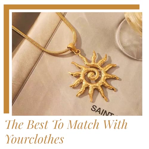 Wasserfeste Edelstahl Kette Sonne Damen, Kette Sonne Damen - Gold Vergoldet Halskette mit Sun Anhänger, Verstellbar Sonnenkette Goldkette Wasserfest für Frauen Mädchen Geschenke – Bild 6
