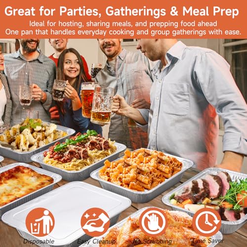 Image of 9x13 Aluminum Pans (30 Pack) - Disposable Half Size Aluminum Foil Pans for Cooking, Baking, Meal Prep, Parties & Food Storage