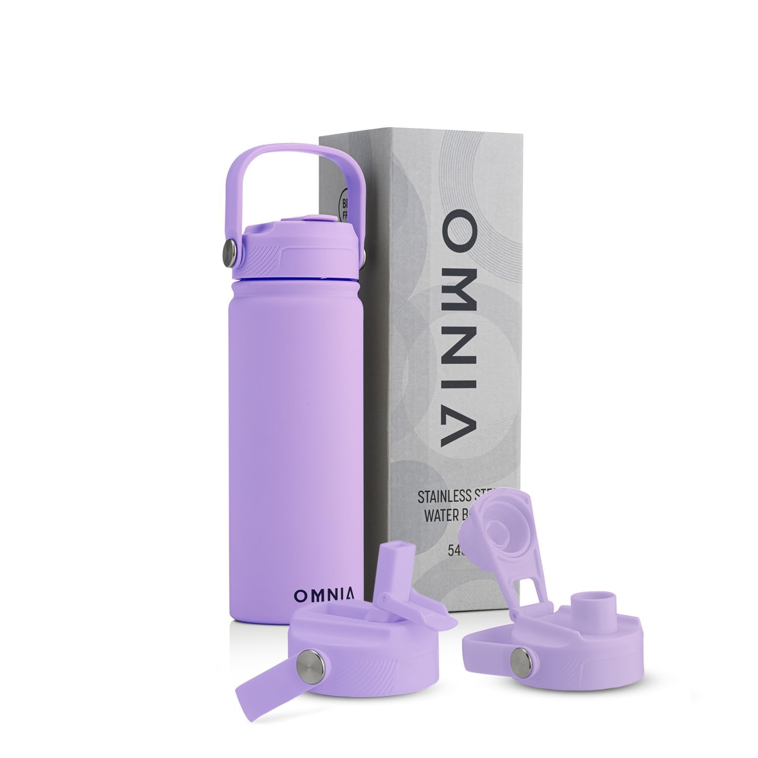 OMNIA NUTRIENTS Vacuum Insulated Stainless Steel Water Bottle, 2 Lids (Straw & Spout) Leakproof, BPA-Free, Reusable Flask Ideal for Travel and Outdoors (Gradient Purple - 540 ml)