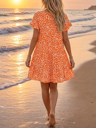 Image of Chuanqi Womens Ruffles Boho Floral Printed Babydoll Loose Swing Casual Short Mini T-Shirt Dress