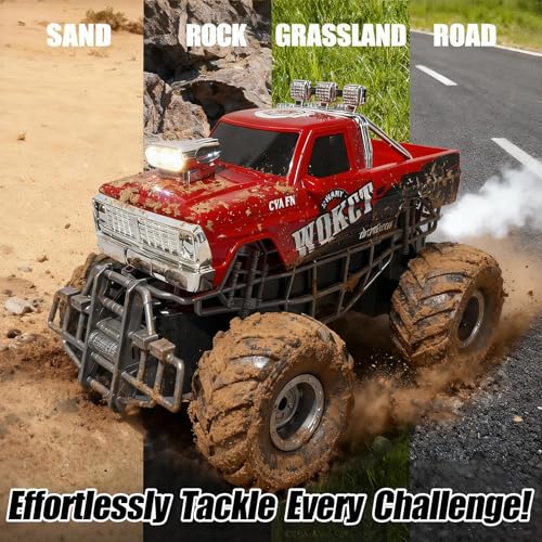 Highspeed Entry Level red rc Monster Truck with Light Spray 2.4GHz Upright 360 Rotate 4WD Monster Trucks rc Cars, 20+ KM/H Monster Trucks 70min (Max) Runtime,Halloween 8-12 - image 6