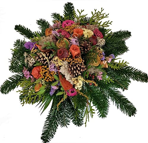natürliche Grabschale bunt Friedhof zum Totensonntag Allerheiligen Grabgesteck Lieferung von Flora Trans