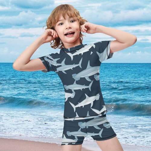 Marine Animals of Hammerhead SharkChildren's Swimsuits Boys Two Piece Suit10-12Y（150cm）3