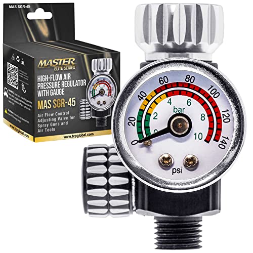 Image of Master Airbrush Master Elite Series High Flow Spray Gun Regulator with Gauge, 0 to 140 PSI - Air Flow Control Adjusting Valve for Air Tools