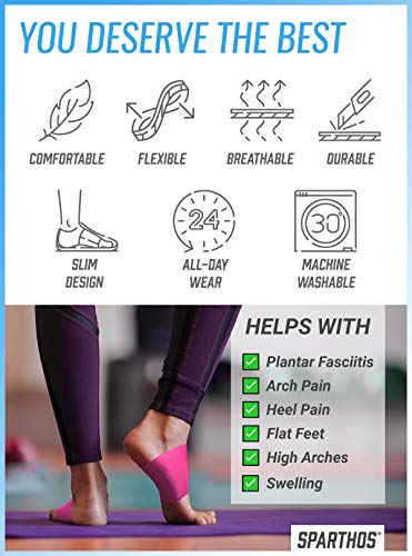 Image of Sparthos Arch Support Sleeve - Plantar Fasciitis Support Brace - Foot Feet Brace, Ankle Pain Relief, Night Splint - Planter Plantars Fascitis Faciatis - for Men and Women (Pink-XL)