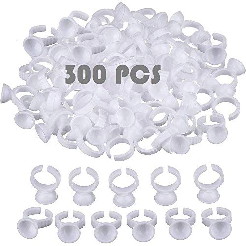Tattoo Rings Cups Glue Rings Glue Holder Rings Disposable Rings For Lashes Plastic Tattoo Ink Pigment Ring Adhesive Makeup Rings Palette For Eyelash Extension Nail Art,300 Pcs(Small Size)