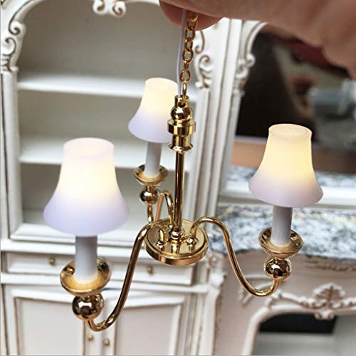 CUTICATE Puppenhaus Miniatur LED Licht Hängende Gold Decken Lampe Deckenleuche, Puppenstube Dekoration – Bild 5