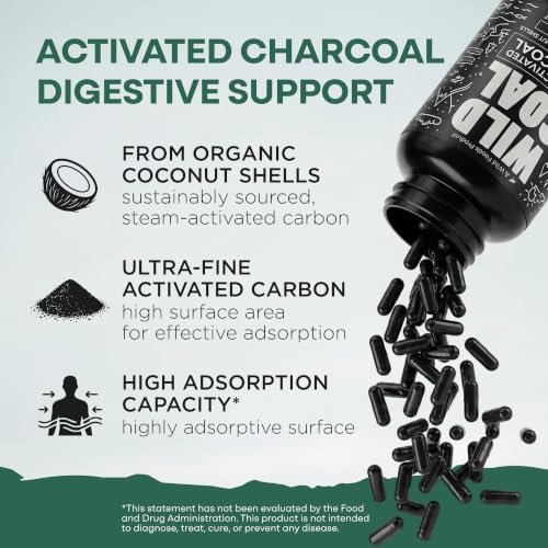 Image of Wild Foods Activated Charcoal Capsules, 100% Organic Coconut Shells, 1 Pack