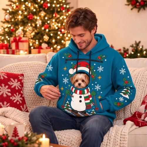 Christmas Pet Pouch Hoodie Womens Cat Carrier Cute Print Fleece Sweatshirts - image 3