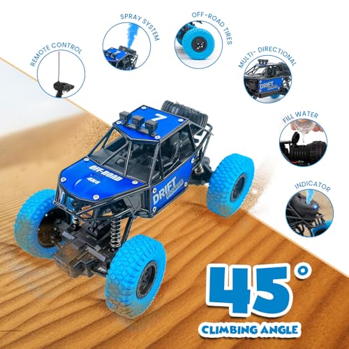 Image of Gooyo GY-45 Rechargeable Remote Control Rock Crawler with Spray Function | 45 Climbing High Speed RC Car Toy for Kids | Blue Color, Power Source: Lithium Battery for Car (Included)