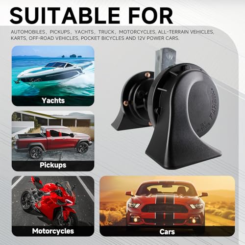 Farbin FB-D90-12V Horns Auto Horn 12V Car Horn Loud Dual-Tone Waterproof Electric Snail Horn Kit Universal thumb #2