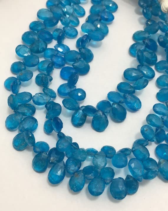Apatite néon perles briolettes poires bleu minéraux naturels 5x7mm 6x8mm
