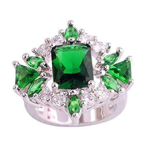 Empsoul 925 Sterling Silver Natural Novelty Plated Emerald Quartz Topaz Wedding Engagement Ring