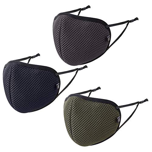 Reusable Fabric Face Mask Unisex Washable with Adjustable Ear loops Air Mesh Max by Badger Smith (Small, Olive Green Navy Grey Pack of 3)