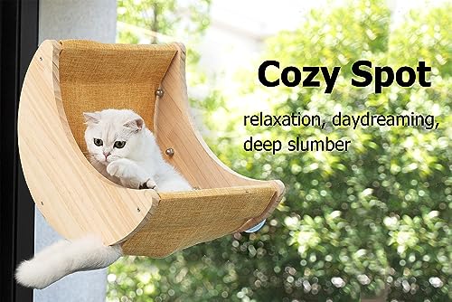 Image of HAPYKITYS Cat Window Perch, Plywood Moon Bed with 4 Heavy-Duty Suction Cups