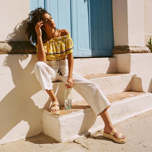 Image of EQAUDES Platform Sandals Women Slip on Espadrille Wedges Slides Bohemia Sandals Flatform Open Toe Beach Sandals