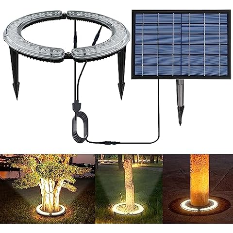 RAYSLIT Solar Landscape Spotlights for Big Tree&Palm Tree Lighting Super Bright 32 LED 12000mAh 12W Christmas FloodLights Dusk to Dawn Outdoor Waterproof Decoration Park Home Garden Sculpture Part Cover