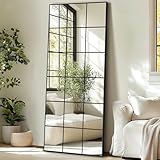 Delma Full Length Mirror, 30'x 70' Window Pane Decorative Mirror for Wall, Black Metal Framed Wall Decor, Wall Mounted, Hanging or Leaning for Bedroom, Living Room, Entryway