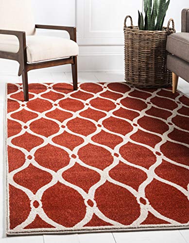 Unique Loom Trellis Collection Geometric Modern Terracotta Area Rug (5'
