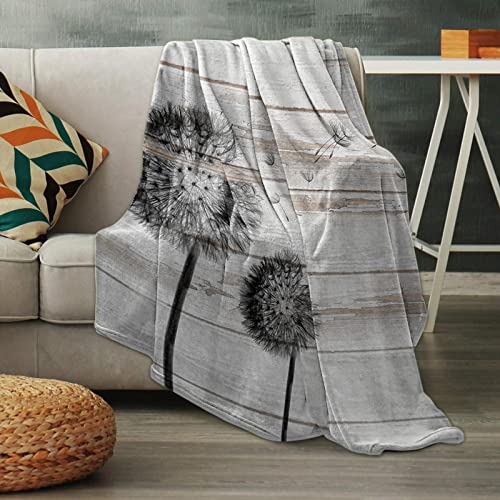 Fleece Throw Blankets For Couch,Watercolor Dandelion Soft Flannel Bed Throws,60X80In Lightweight Cozy Sofa Blankets,Retro Rustic Grey Wood Board Fluffy Warm Blanket For Home Decor #TOP4