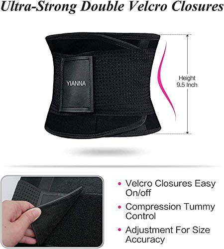 Yianna Women Waist Trainer Belt - Slimming Sauna Waist Trimmer Belly Band Sweat Sports Girdle Belt Weight Loss, Ya8002-2-Black-M #TOP2