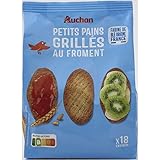 Découvrez le croustillant et la saveur irrésistible des pains grillés au froment de la marque Auchan, l'accompagnement parfait pour vos moments gourmands.