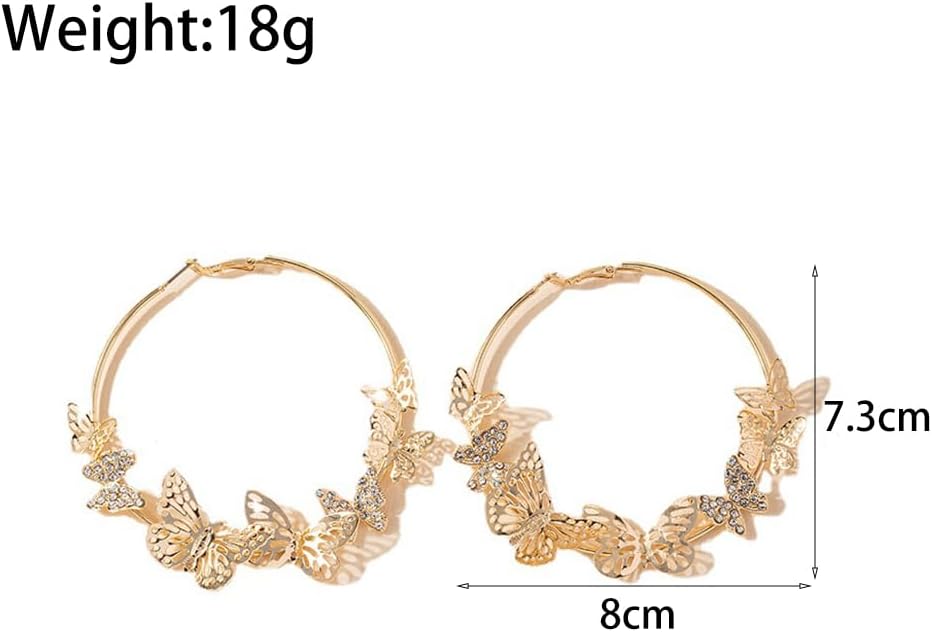 Gold Butterfly Hoop Earrings for Women,Aesthetic Hollow Butterfly Large Loop Earrings Charm Huggie Earrings,Unique Insect Jewelry Accessories Gifts image 2