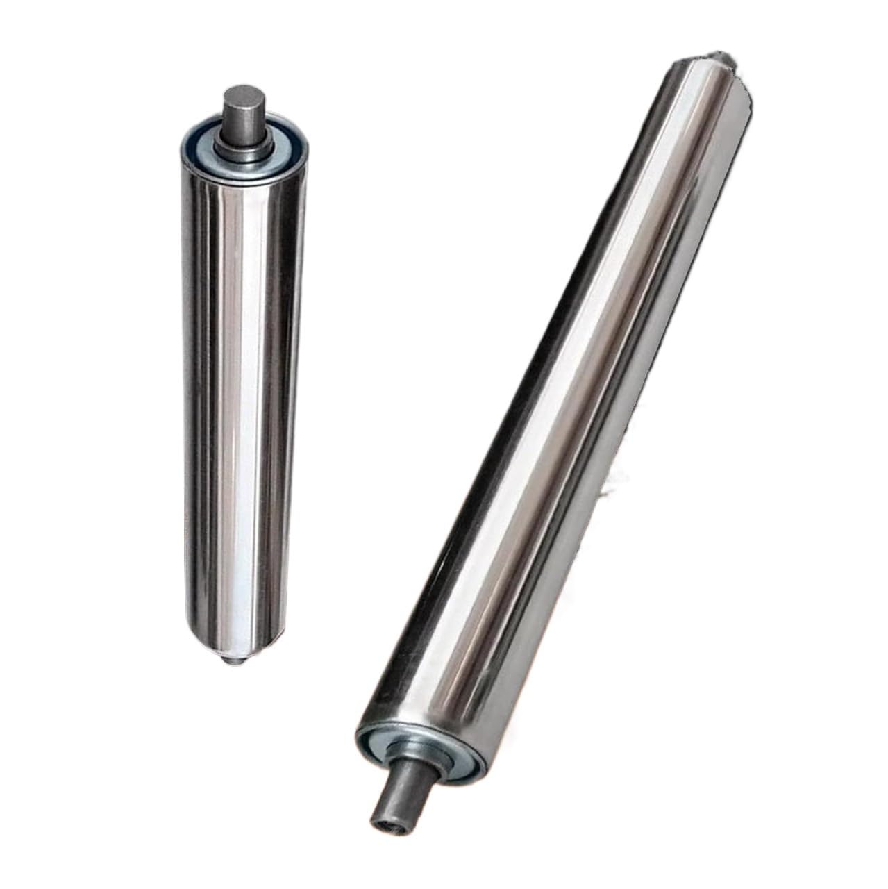 Rulli trasportatori in acciaio inox, set di 2 rulli di ricambio Powerless, lunghezza 200 mm, diametro 51 mm, ideali per applicazioni da 100-1000 mm e resistenti alla corrosione