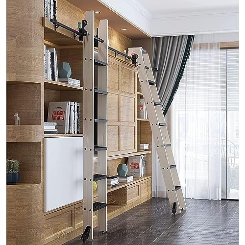 GJMSSMY Kit de Escalera móvil Ajustable con Ruedas para Puerta corrediza de Granero, de 1 m a 8 m, con Ruedas de Piso y Ruedas de Apoyo, Ideal para bibliotecas y Uso doméstico (riel de 7 m
