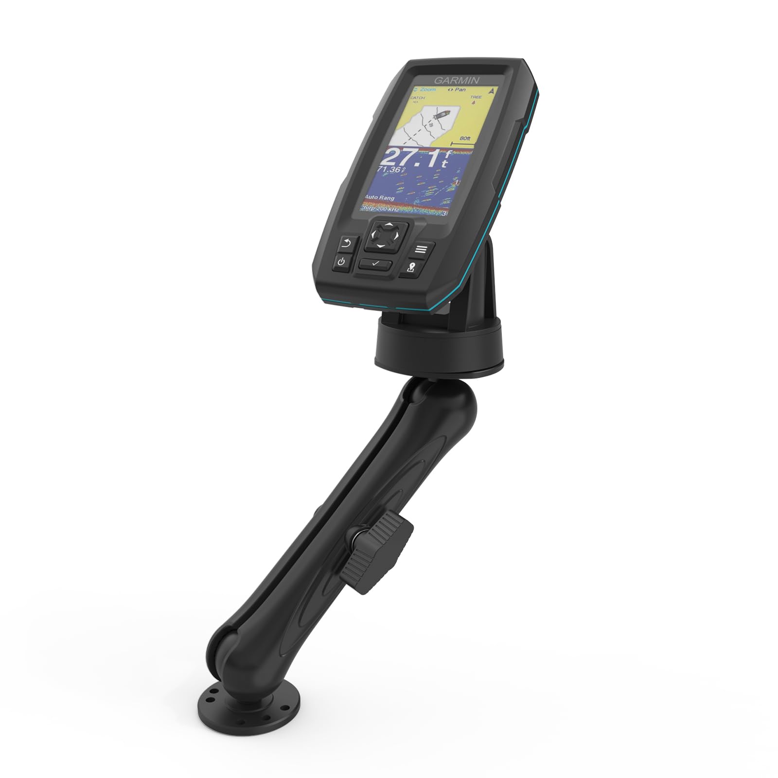 Support de détecteur de poissons compatible avec Garmin Striker 4, Striker Plus 4, Striker Vivid 4cv, bras long de 23,6 cm, rotation à 360 degrés, aluminium de qualité marine