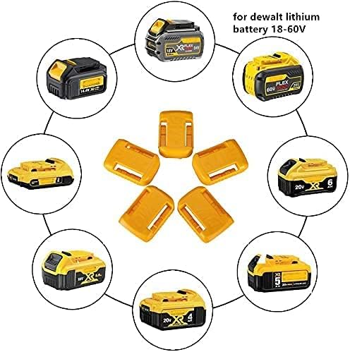 5 Packs Battery Holder Dock Mounts for DeWalt 20V 60V Battery, Wall Mount Organizer Panel Shelf Belt Clip Storage Cap Protector, Yellow