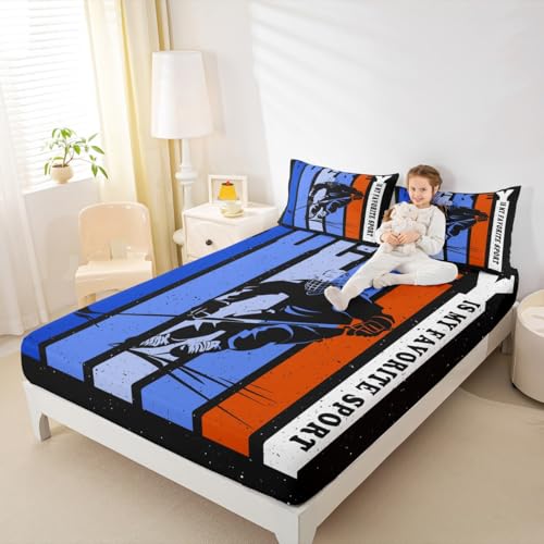 Baseball Fitted Sheet Twin 2 Pcs,Men Adults Players Silhouette Bedding Set for Kids Boys Teens Men Room Decor,Ball Game Lover Bed Sheets (No Top Sheet), Deep Pocket Sheett,1 Pillowcase