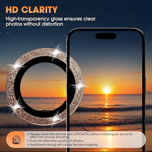 Image of for iPhone 16 Pro /16 Pro Max Camera Lens Protector Bling Individual Metal Glitter Ring 9H Hardness Scratchproof Protector, Stylish Phone Accessories, Case Friendly (Glitter Titanium Desert)